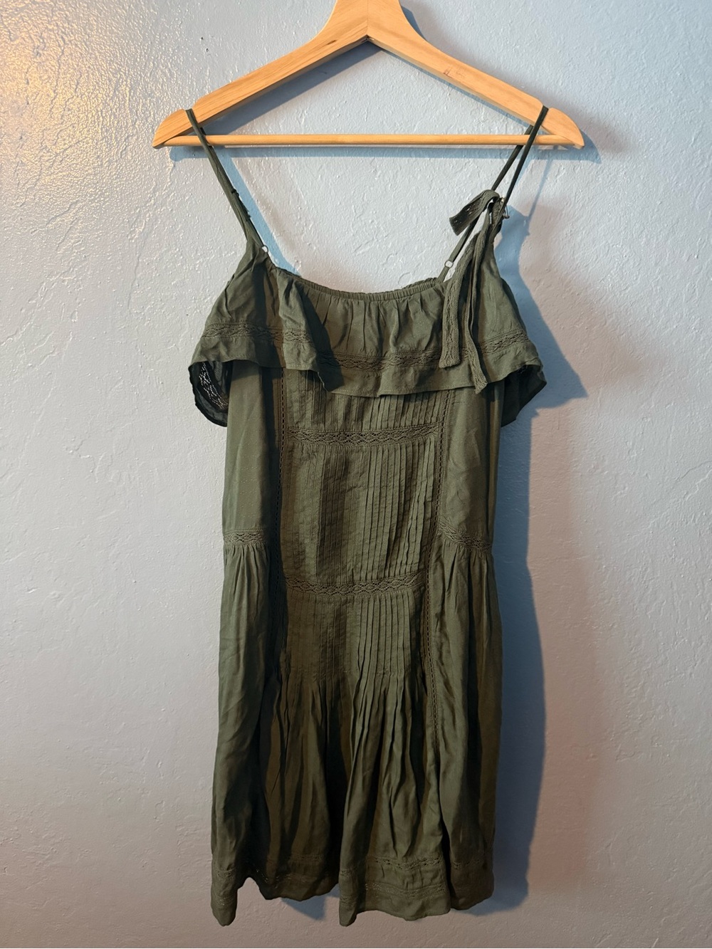 Lucky Brand Olive Green Ruffle-Trim Mini Dress